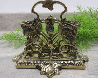 Brass Letter Holder Ornate Grape Clusters & Vines Made In England CBF Desk Organizer Mid Century Gold Napkin Stand FREE SHIPPING (1616)