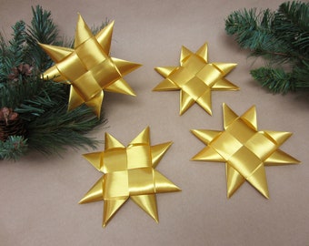 Set of 4 Large Gold Stars 6 Inches Christmas Decoration Flat Ribbon Stars Origami Table Folded Decoration Froebel READY TO SHIP (113)