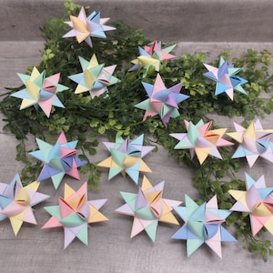 Set of 15 Paper Star Ornaments Pastels Soft Pastel Colors 3 1/2 Inches Easter Nursery Kids Room Decor 3D Origami Froebel READY TO SHIP (248)