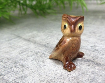 Miniature Owl Figurine Porcelain Tiny Woodland Animal Wildlife Brown Hoot Collectible Gift Idea Vintage FREE SHIPPING (1320)