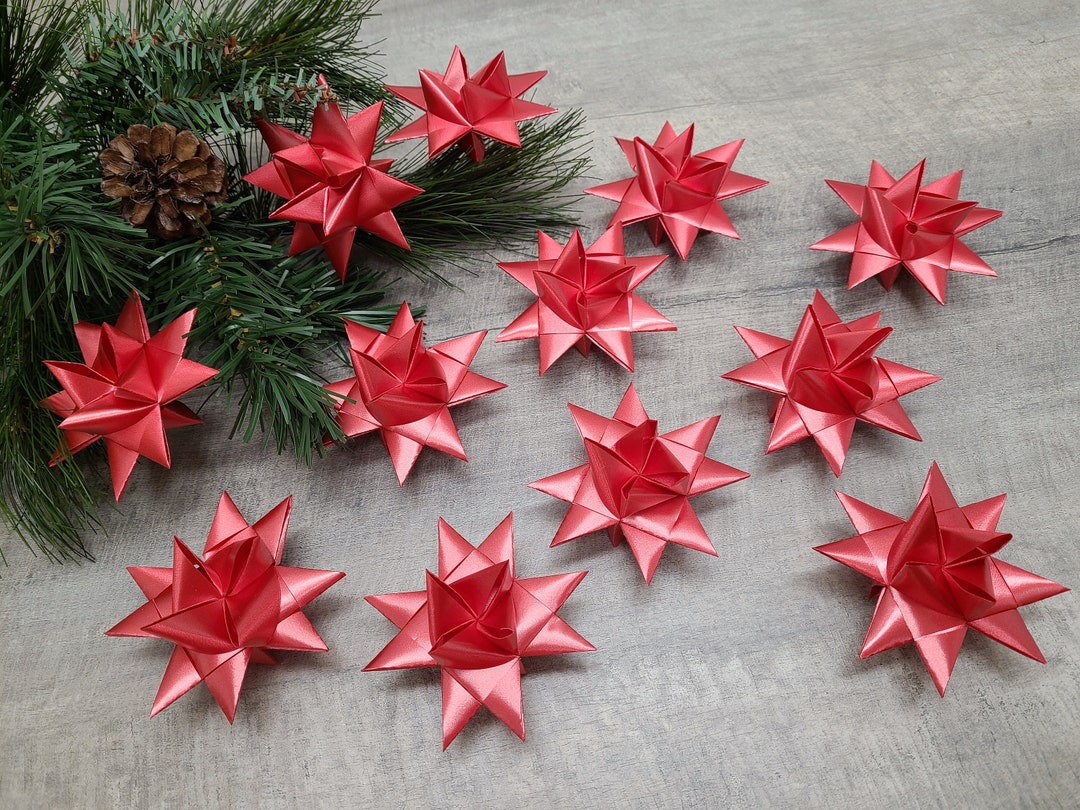 Set of 12 Star Ornaments 3 Inch Red Ribbon Stars Origami Decor Favors ...