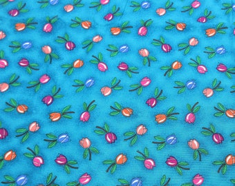 1+ Yds x 40 In Fabric Quilting Cotton Teal Tulips Flowers Floral Becky Christian Robert Kaufman FREE SHIPPING (167)