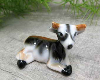 Miniature Calf Cow Figurine Porcelain Farm Animal Lover Gift Idea Collectible Vintage FREE SHIPPING (1315)