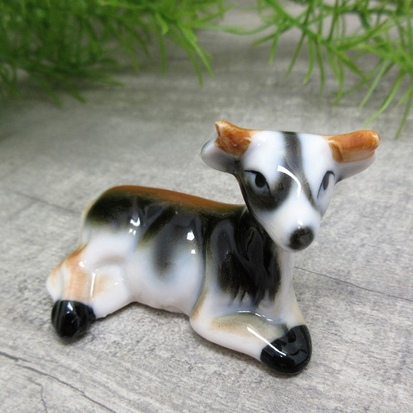 Miniature Calf Cow Figurine Porcelain Farm Animal Lover Gift Idea Collectible Vintage FREE SHIPPING (1315)