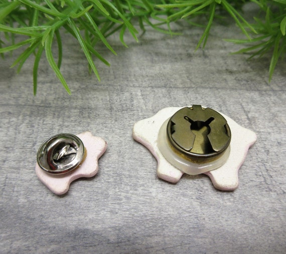 Porcelain Pig Button Cover & Pin Set of 2 Piggies… - image 5