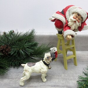 Santa Claus on Ladder & Dog Figurine Clothtique Possible Dreams