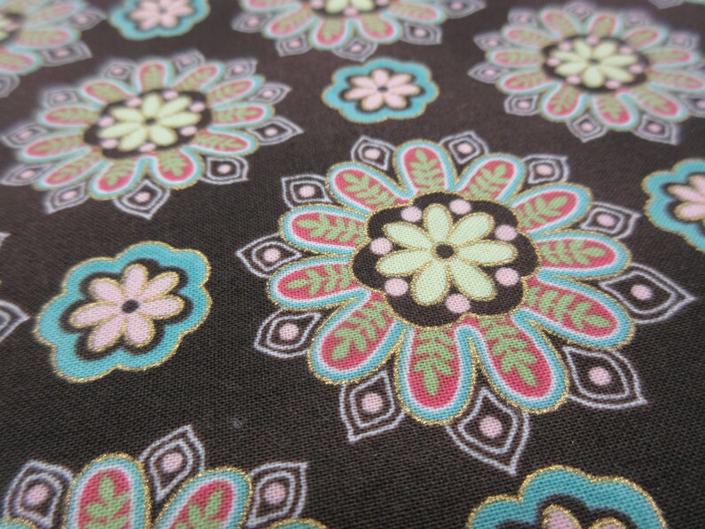 2 Yds x 42 In Fabric Quilting Cotton Floral Pattern Brown Green Pink Penny Lane Hoffman California Screen Print FREE SHIPPING 239 image 2