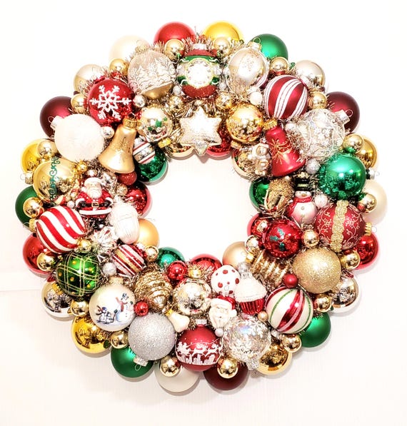 Glass ball wreaths, Ornament wreath, snowman and Santa