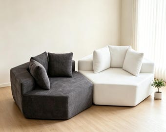 Modular Hexagonal Lounge Chair, Modern Chenille Floor Corner Sofa, Apartment Couch for Small Living Space