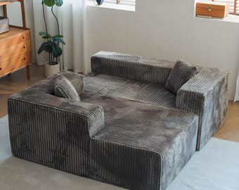 Oversized Modular L Shaped Corduroy Sectional Sofa with Chaise, Deep Seat Boneless Couch, With Bottom Anti-Slip Pads