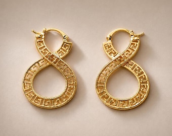 Orecchini vintage unici Infiniti placcati in oro 14 carati, gioielli eleganti da donna, regalo di compleanno per lei, regalo di anniversario per la moglie, regalo per un'amica.