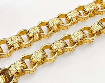 Greek key chain Italian vintage necklace 18k yellow gold plated gift for him birthday gift for her unisex jewelry gold unique chain 18 inch