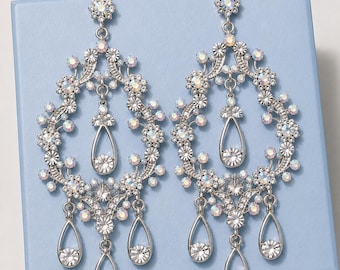 Pendientes de araña con diamantes de imitación, pendientes colgantes con borla, regalo para ella, pendientes de graduación, elegante regalo de aniversario, joyería para mujer, regalo para esposa.