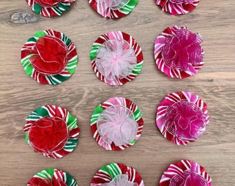 12pc Christmas Collar Dog Bows | 2.5” Peppermint Designs