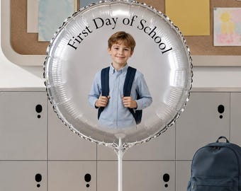 Personalisierter Fotoballon, Kindergeburtstagsdeko, silberner 42 cm Folienballon, Geschenk zur Babyparty, zum ersten Geburtstag oder zum Schulabschluss