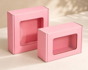 10 Pink Window Gift Boxes | Display Packaging Boxes | Small Business Retail Packaging | Corrugated Mailer Boxes with Clear Window