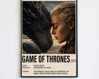 Game of Thrones Poster, Daenerys Targaryen Druck, Dragon Queen Wandkunst, Fantasy TV-Serie Dekor