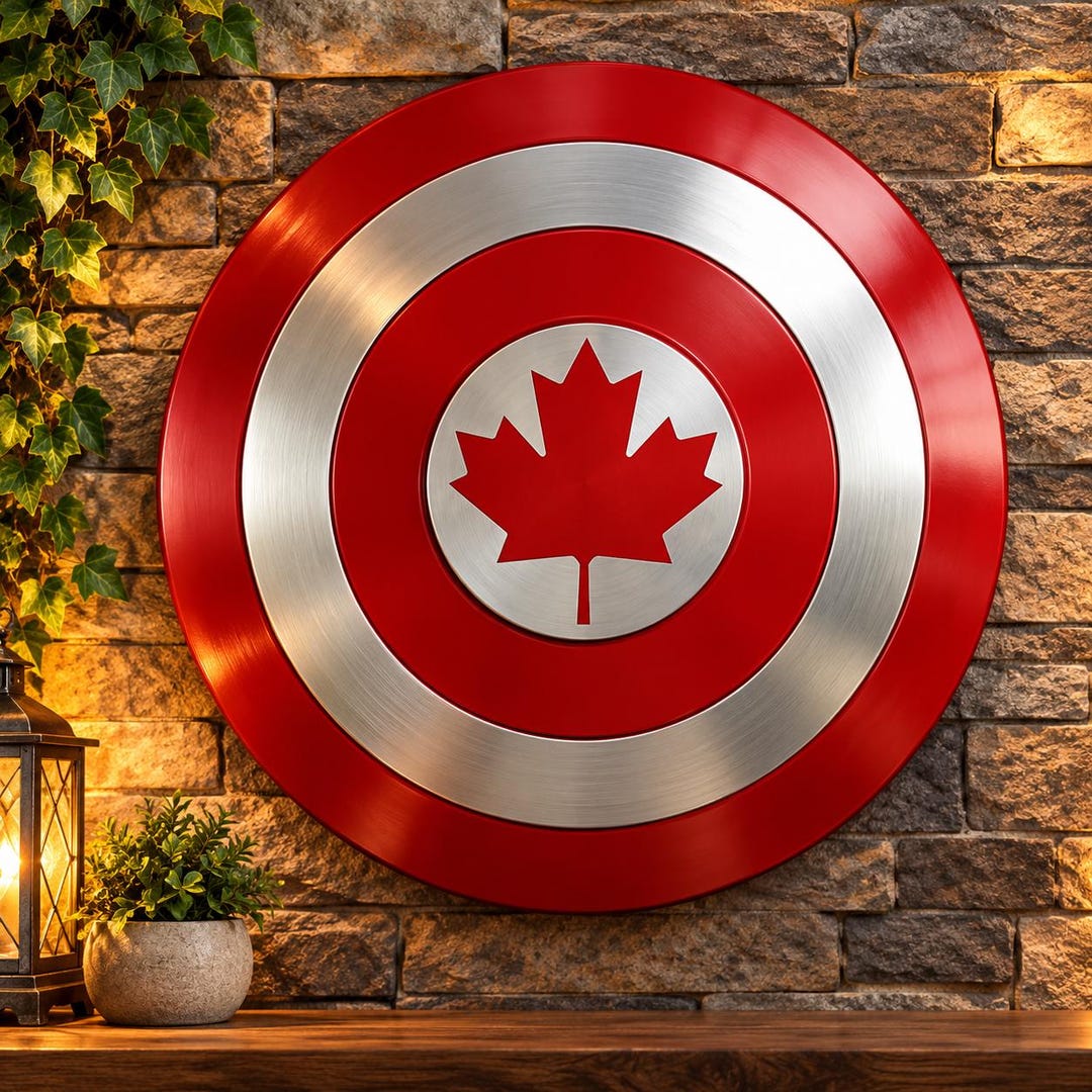 24-inch Captain Canada Shield Replica, Red Silver Maple Leaf Metal Prop ...