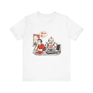 Retro Office Robot and Daydreamer T-Shirt | Vintage Robot Desk Illustration