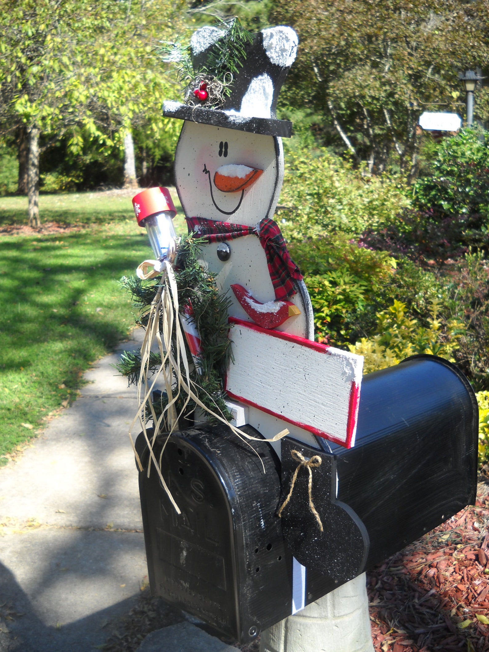 Snowman Mailbox Topper With Solar Light Etsy