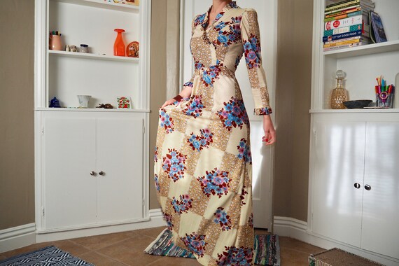 Vintage 1970s wrap front maxi dress