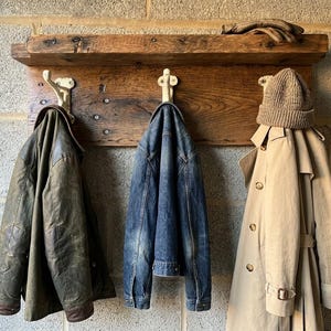 Reclaimed Wood Coat Rack | Vintage Cast Iron Hooks, Rustic Farmhouse Shelf