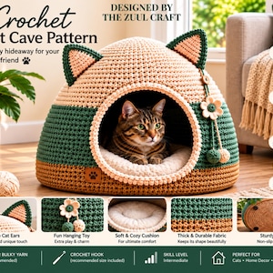 Häkelanleitung für eine Katzenhöhle, gemütliches Katzenhausbett (Digitaler Download)
