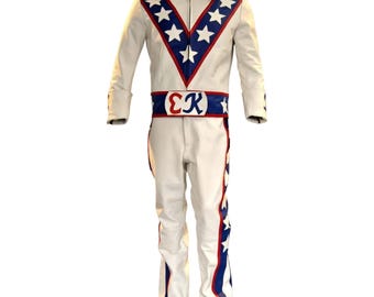 Halloween Costume Evel Knievel Daredevil Stuntman Motorbike Genuine Leather Suit Handmade