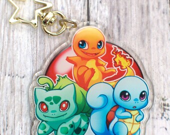 2.5 Inch Double-sided Pokemon Gen 1 Starters Acrylic keychain