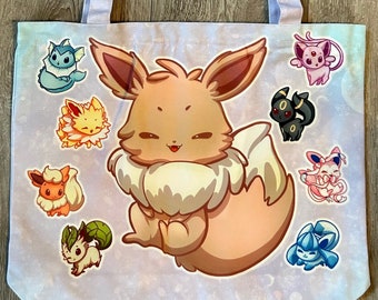 Chibi Eeveelution Large Canvas Zipper Tote Bag - Double sided