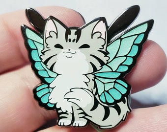 Gray Tabby Fairy Kitten Enamel Pin