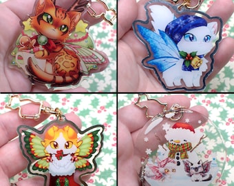 2.5 - 3 inch Christmas Fairy Kitten Acrylic Keychain
