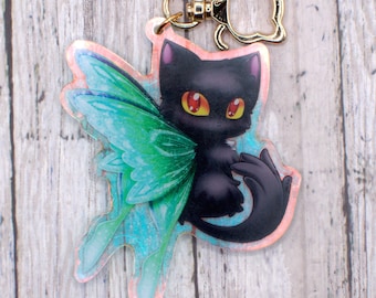 2.5 inch Luna Moth Fairy Kitten Rainbow Keychain