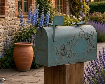 Vintage Green Butterfly Mailbox | Galvanized Steel Outdoor Mailbox