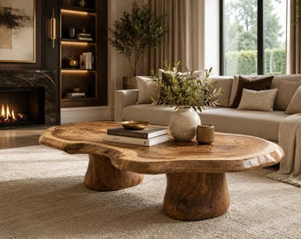 Rustic Live Edge Coffee Table, Wooden Coffee Table, Natural Wood Living Room Table, Farmhouse Center Table, Modern Rustic Furniture