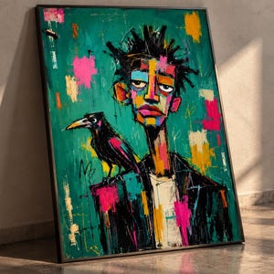OBSERVEREN | Samtida abstrakt porträtt | Väggkonst med korp | Expressionistiskt konsttryck