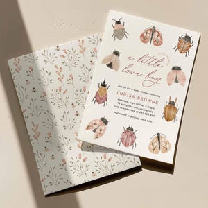 Plantilla editable de invitación para baby shower con temática de insectos, tarjeta imprimible para baby shower con diseño de insectos, descarga instantánea - 0004