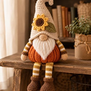 Pumpkin Gnome Crochet Pattern PDF | Fall Amigurumi Sunflower Gnome