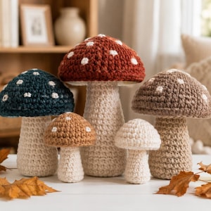 Crochet Mushroom Pattern PDF, Rustic Farmhouse Amigurumi Mushrooms, Fall Home Decor Tutorial, Beginner Friendly No-Sew, Cottagecore Gift