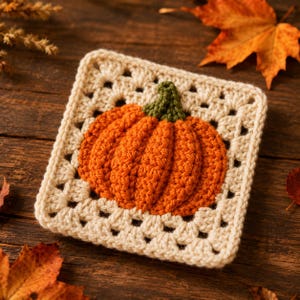 Pumpkin Granny Square Crochet Pattern PDF | Fall Autumn Halloween Decor Motif | Easy Beginner Friendly | Instant Download
