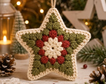 Crochet Christmas Star Ornament Pattern PDF, Christmas Tree Decor, Holiday Crochet Pattern, Star Ornament DIY,  Christmas Crochet Gift PDF
