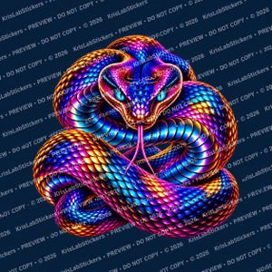 Serpiente PNG | Clip art de serpiente neón iridiscente | 5000x5000 | 300 DPI | Fondo de banner | Descarga digital