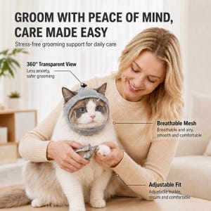 Cat Grooming Hood Anti Bite, Breathable Mesh Muzzle for Nail Trimming, Clear Visor Cat Head Cover, 2 Sizes and Colors