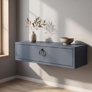 Anthracite Wall Mounted Console Table | Modern Minimalist MDF Floating Cabinet