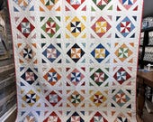 Handmade Pinwheel Quilt - Colorful Cotton Throw, Twin Bed Size