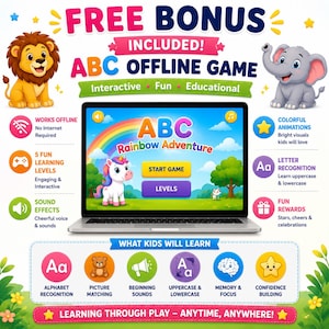 ABC-djurföljarbok, alfabetsövning, förskolearbetsblad (PDF-nedladdning)