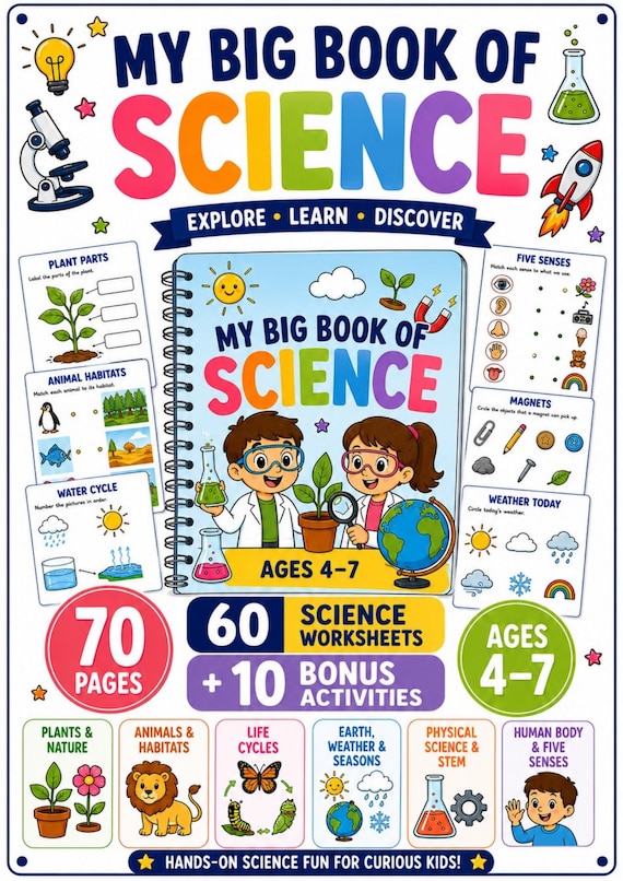 Kindergarten Science Worksheets| Preschool Science Workbook| 70 Printable STEM Activities| Homeschool PDF