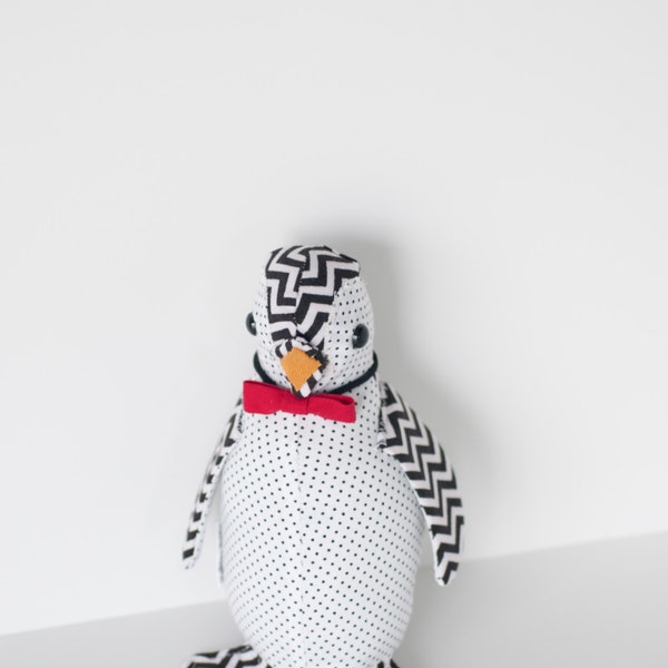 Baby Penguin - Black and White Chevron with Red Bow Tie