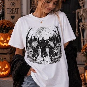 Halloween Witch Shirt, Three Witches Graphic Tee, Spooky Season T-Shirt, Witchy Fall Shirt, Halloween Gift for Her, Oversized Tee