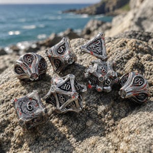 Tree Root Metal Dice Set, 7-Piece Polyhedral DnD Dice Gift for Gamers and DMs